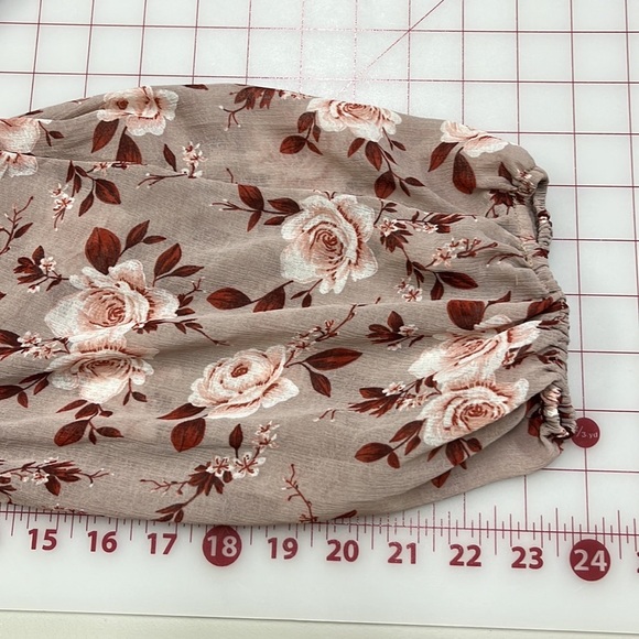 AMERICAN EAGLE Peasant Blush Pink/Wine Floral Smock Long SLV Boho/Cottage Top L - Picture 11 of 16